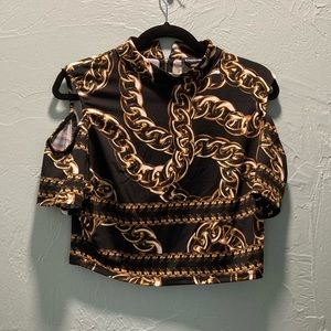 BeBe- Large black w Gold Chains Crop Top